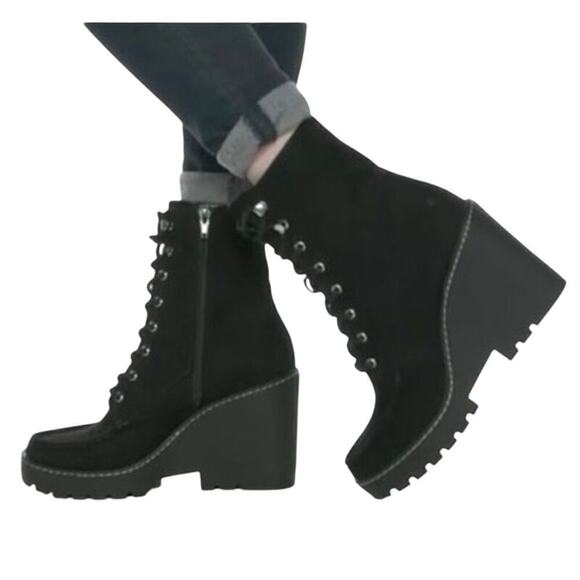 NWT Cool Planet Steve Madden Marsh Boots Black Wmn’s Sz 11 Sustainable Lug Sole - Picture 1 of 15